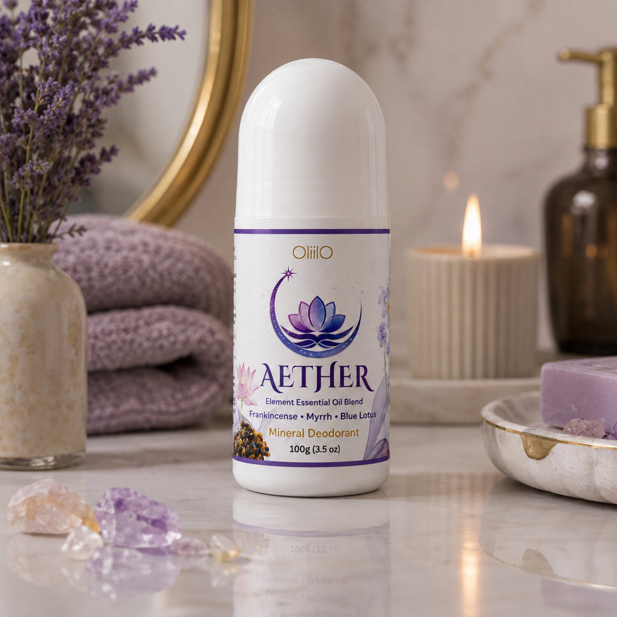 Roll On Mineral Deodorant – AETHER Frankincense, Myrrh & Blue Lotus 100g